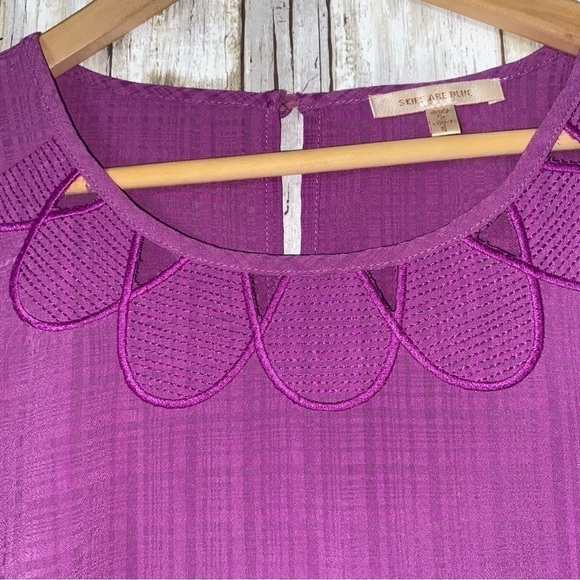 Skies Are Blue Purple Open Neck Blouse - Picture 3 of 5